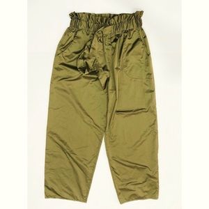 Milly olive green satin paper bag pants